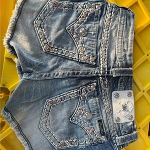 Miss Me Light Blue Denim Shorts with Embellished Pockets